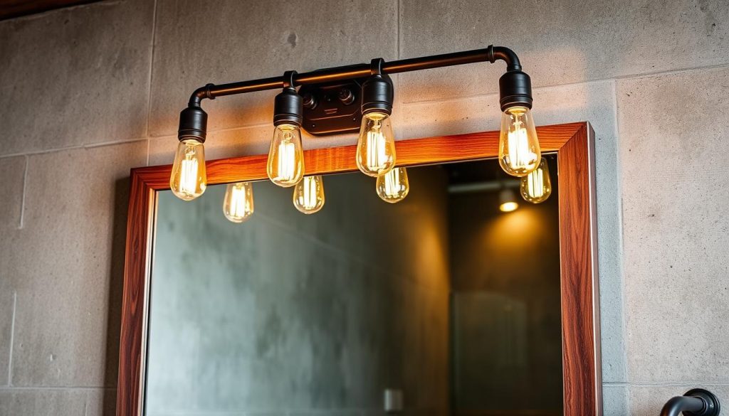 Industrial bathroom lighting over mirror