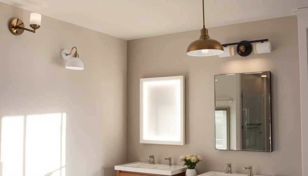 Layered bathroom vanity lighting fixtures