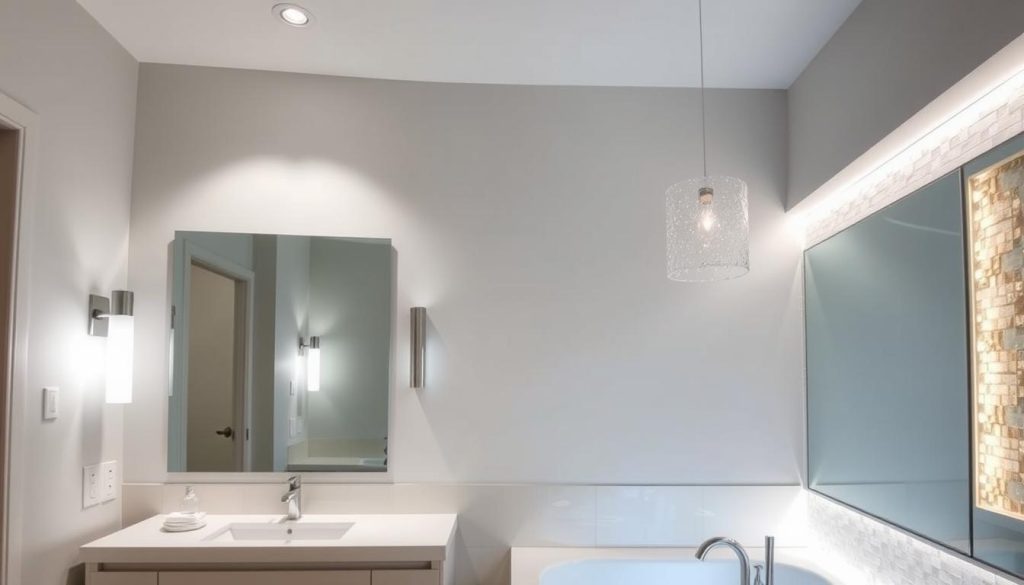 Layered lighting in bathroom