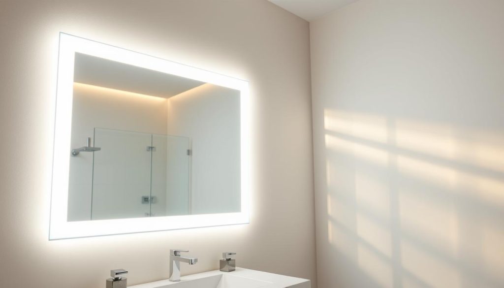 Lighted mirror with LED bathroom lighting