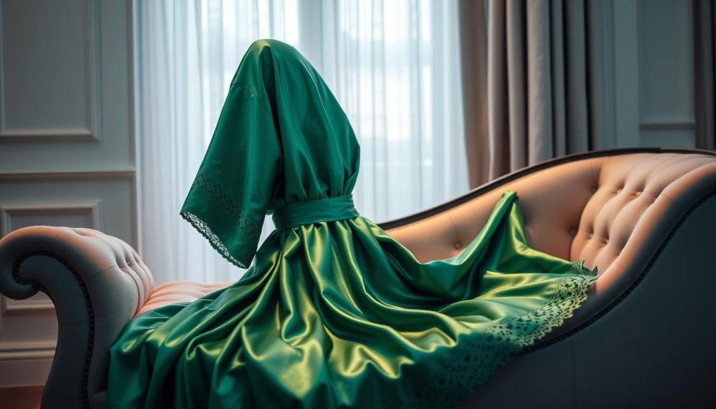 Luxurious satin emerald robe