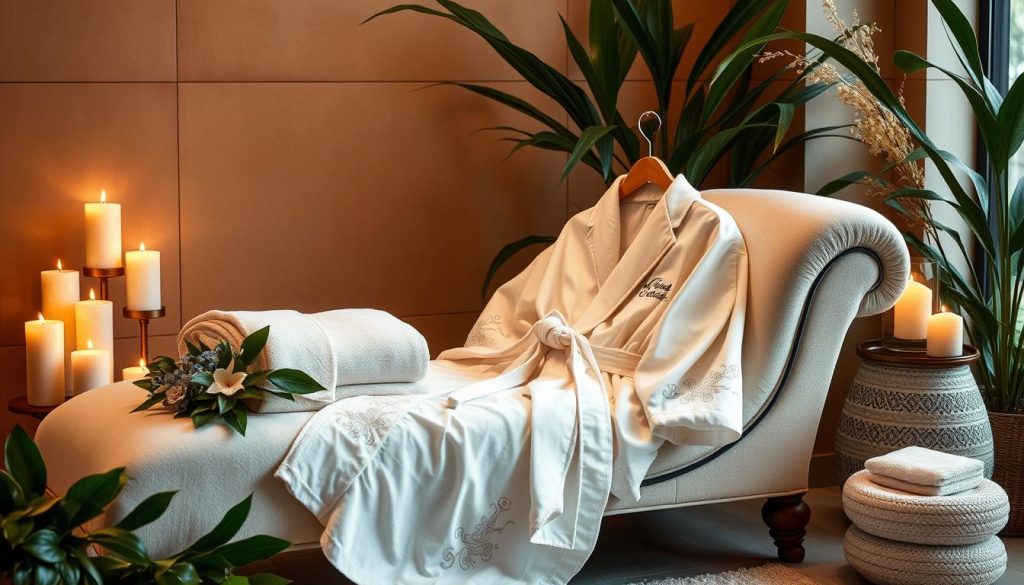 Luxury spa robes with plush robe embroidery