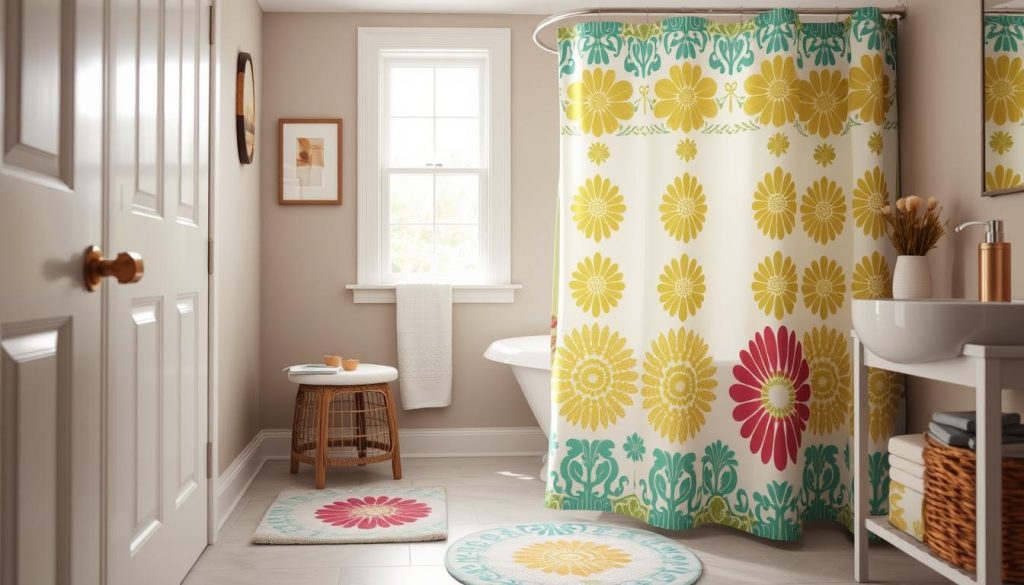 Machine washable bath mats and shower curtains