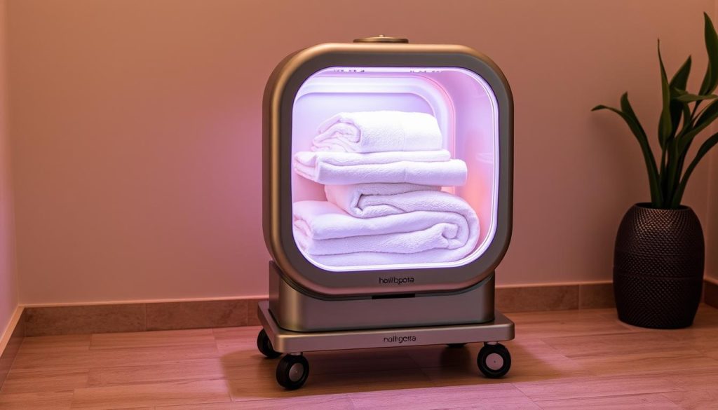 Massage towel warmer on wheels