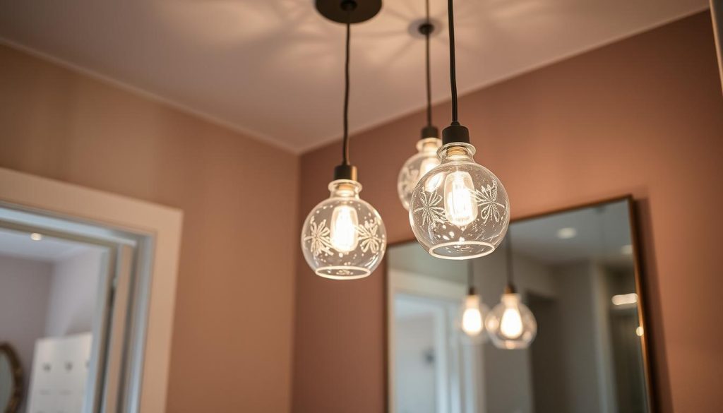 Mini glass pendant lights for small bathroom lighting ideas