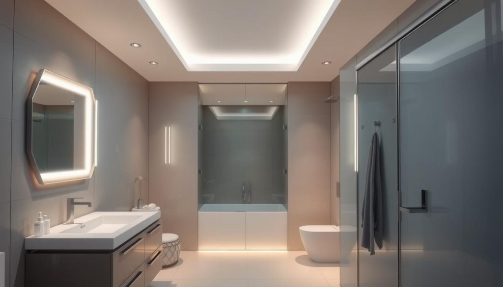 Recessed lighting in modern bathroom