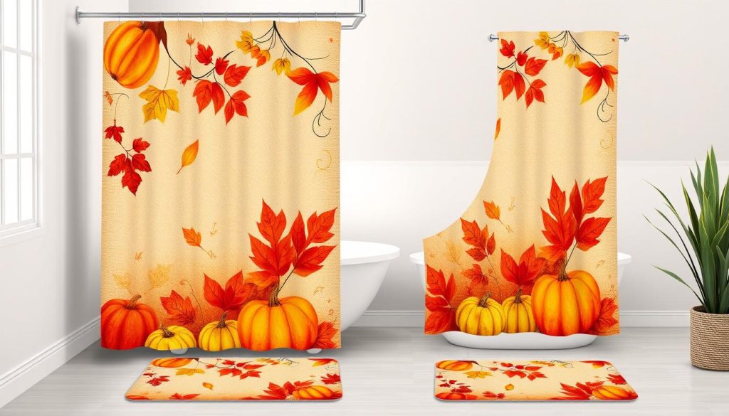 Seasonal bath mat and curtain set