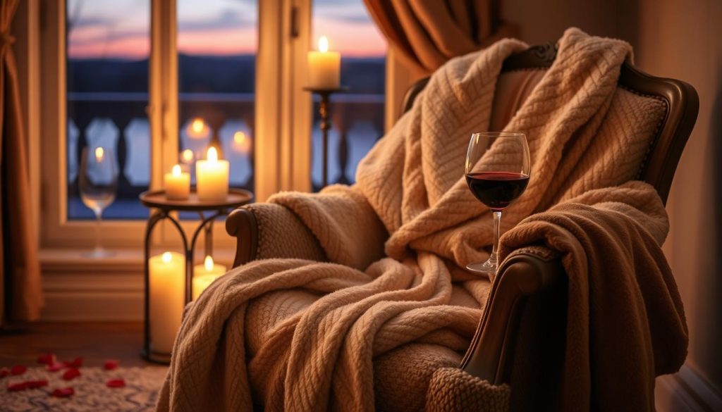 Self-care ritual with wine and robe