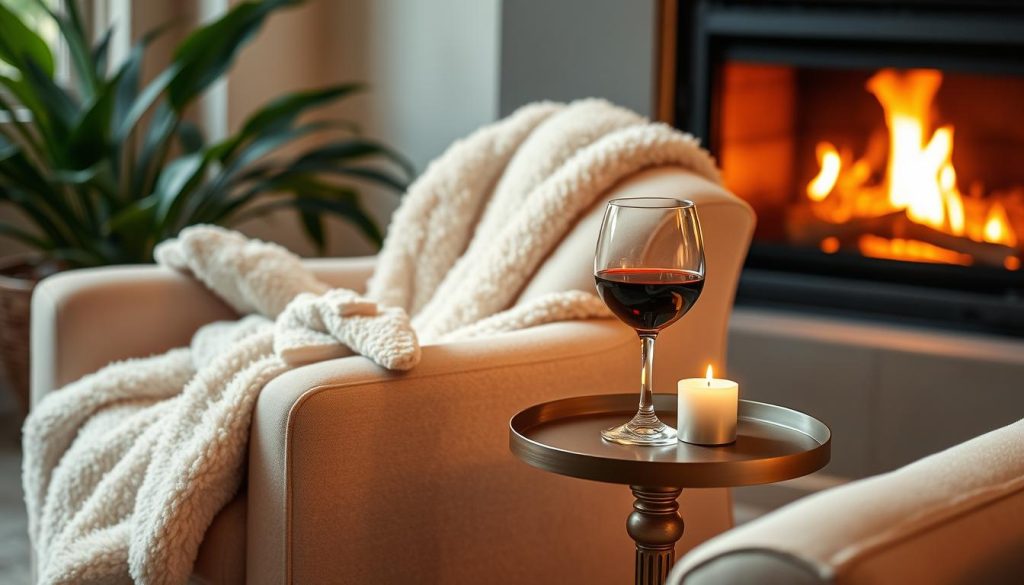 Self-care rituals with robes and wine