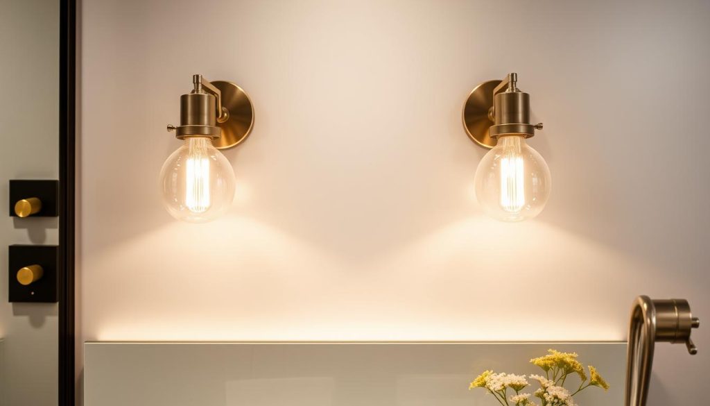 Silver bathroom light fixtures combined with other metallic finishes