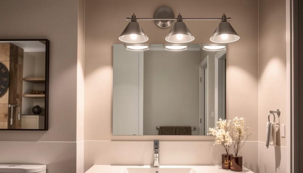 Silver vanity lights enhancing bathroom lighting