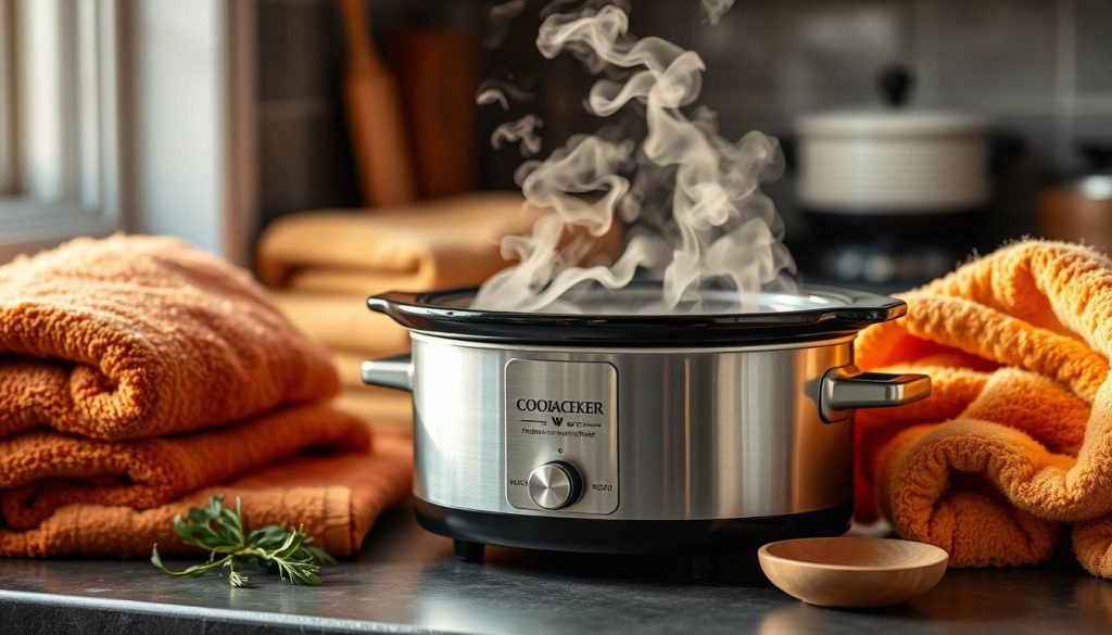 Slow cooker towel heating