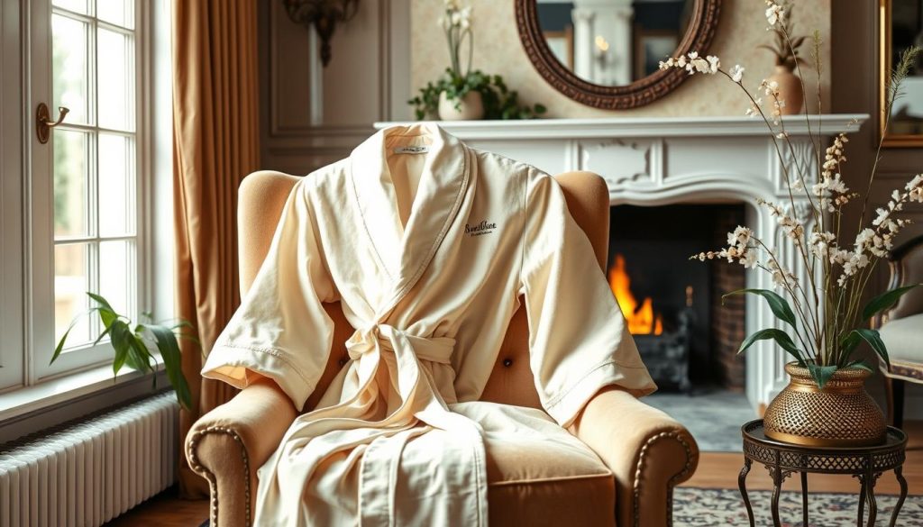 Soft beige robes in luxurious home setting