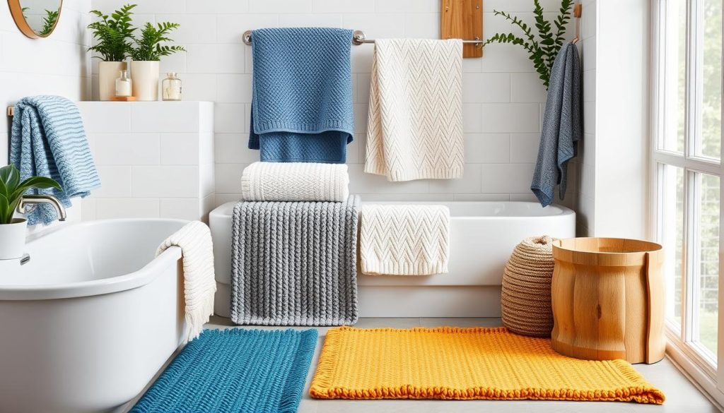 Textured bath mats and towels