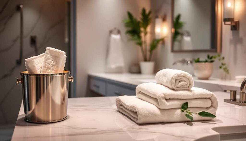 Towel steamer in a luxurious bathroom setting