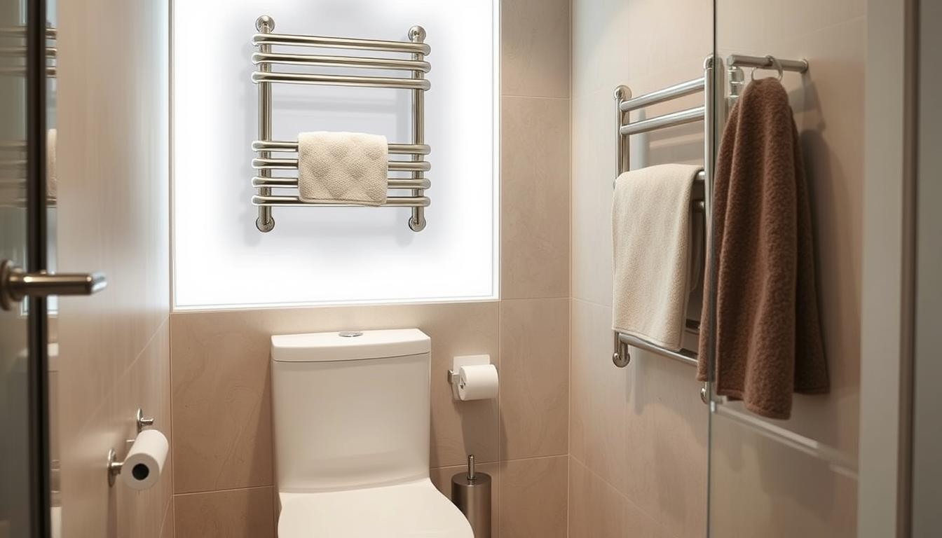 Space-Saving Towel Warmer Above Toilet Ideas