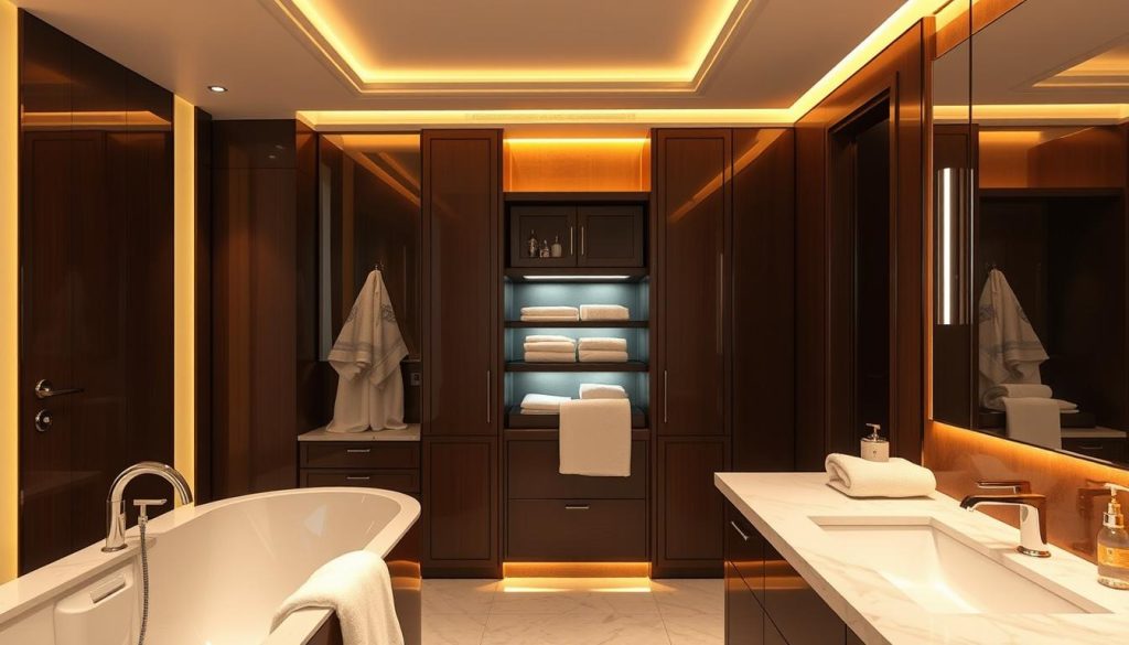 Towel warmer drawer in a luxury bathroom