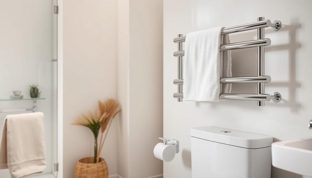 Towel warmer installation above WC