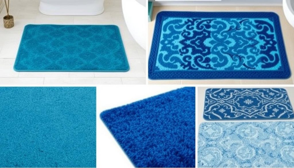 Trendy blue bath mats