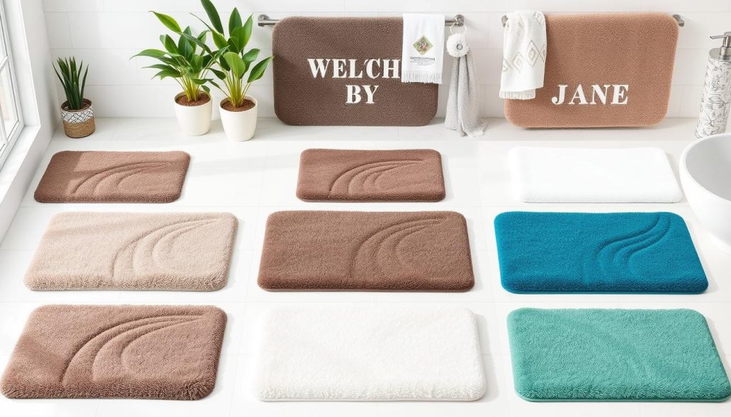 Various types of bath mat sets