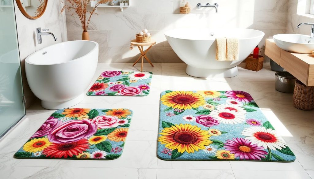 Vibrant floral bath mats