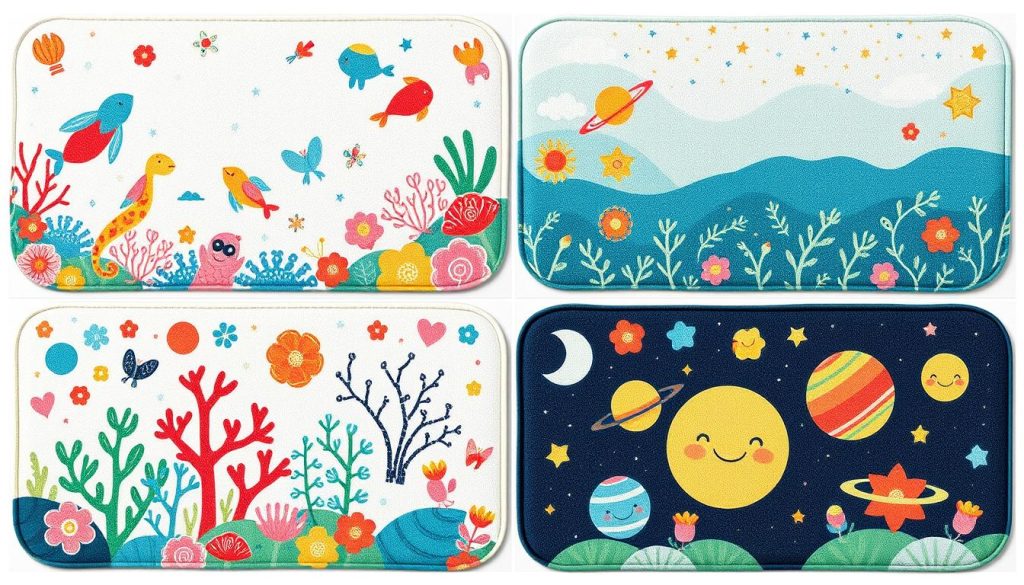 Whimsical themed bath mat designs