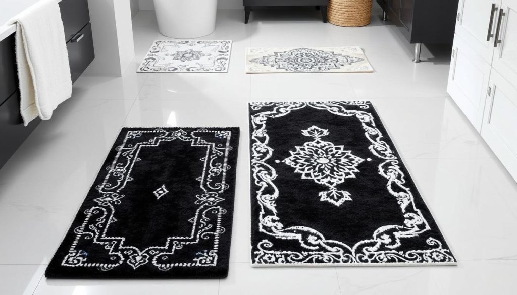 black and white bath rugs