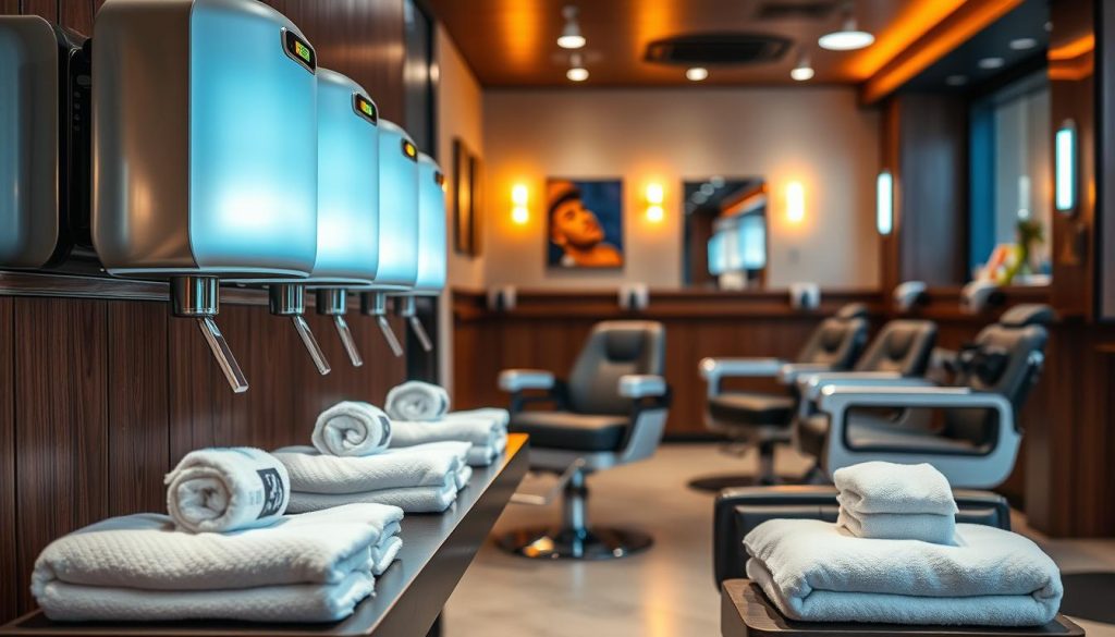 heated towel dispensers in barbershop