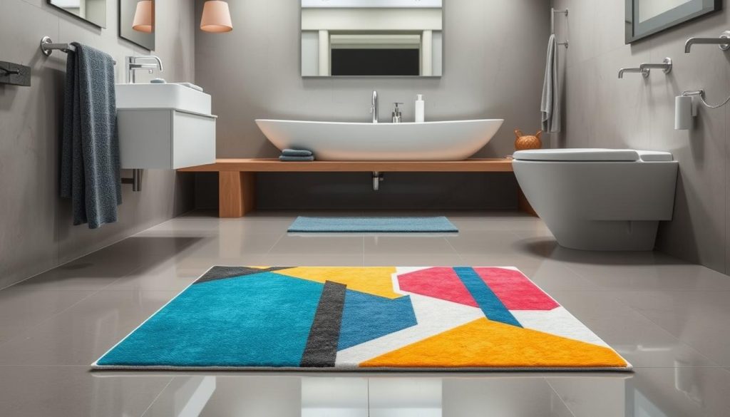 modern bathroom rug with geometric patterns