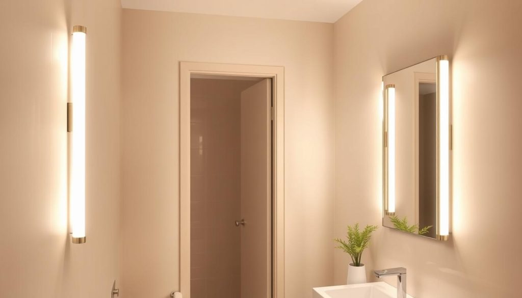 vertical wall sconces in tiny bathrooms