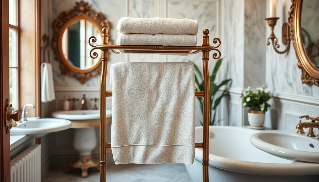 vintage towel rack in a stylish bathroom