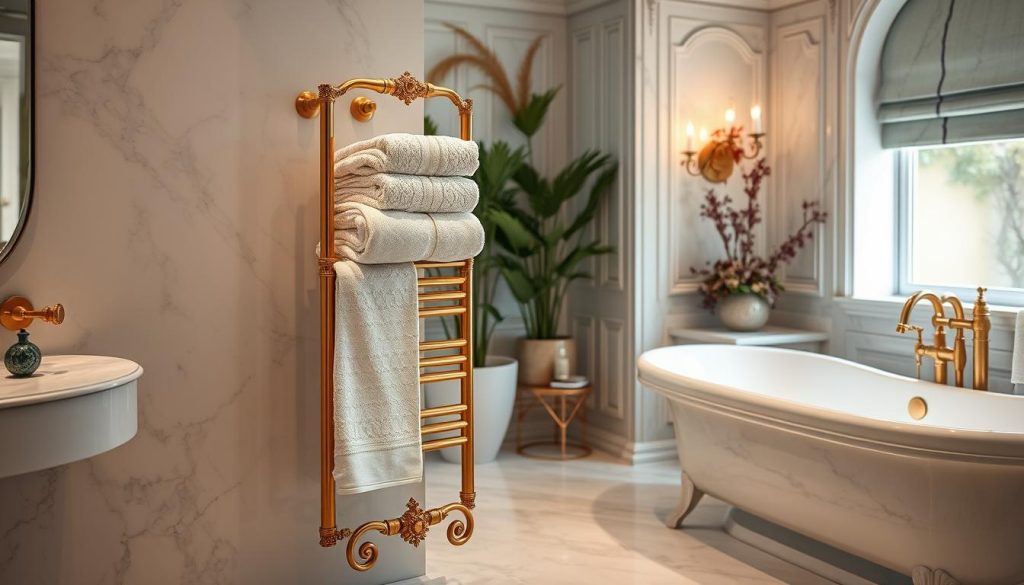 Classic towel warmer in luxury bathroom