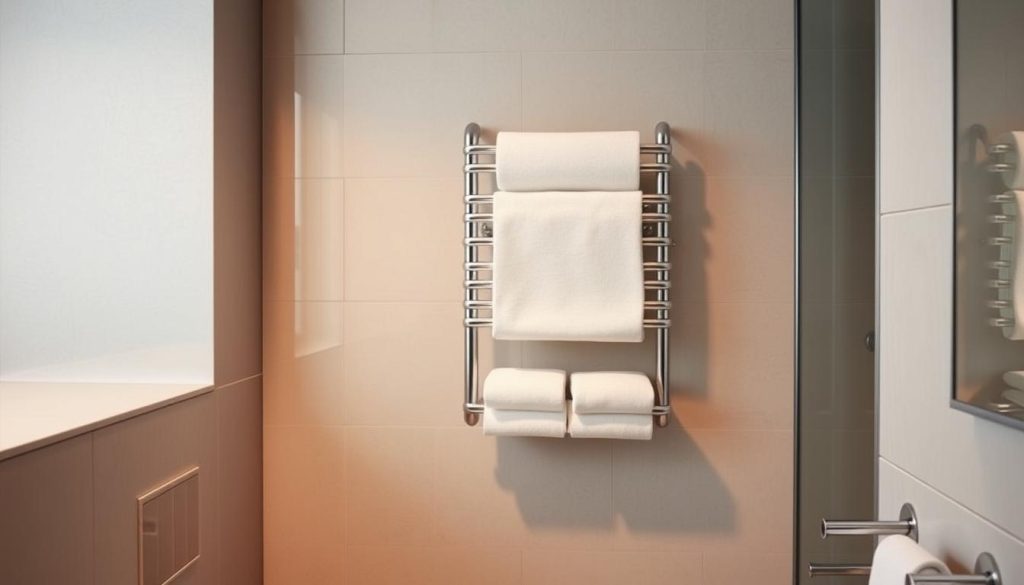 Compact towel warmer in bathroom