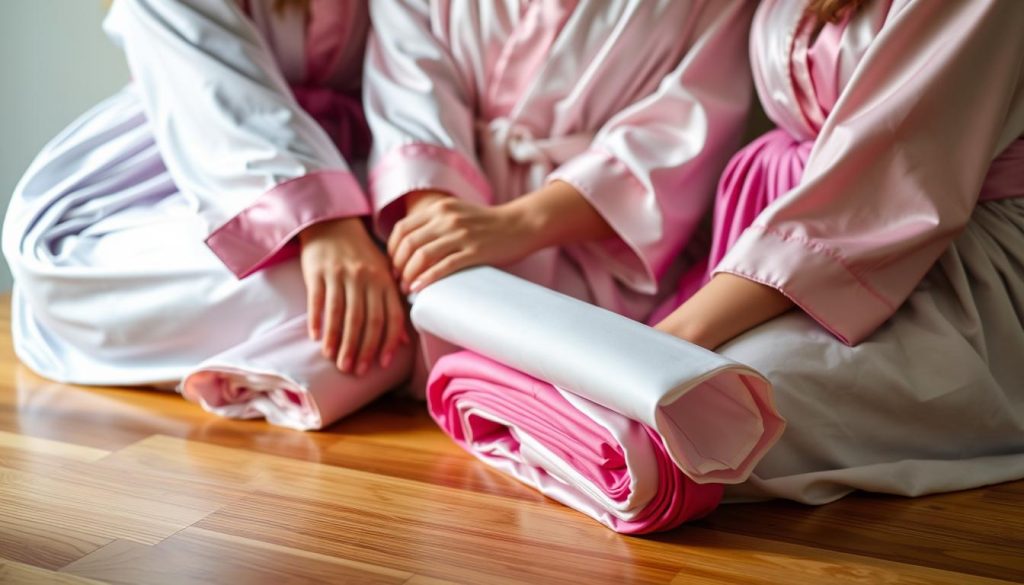 Rolling technique for bridesmaid robes